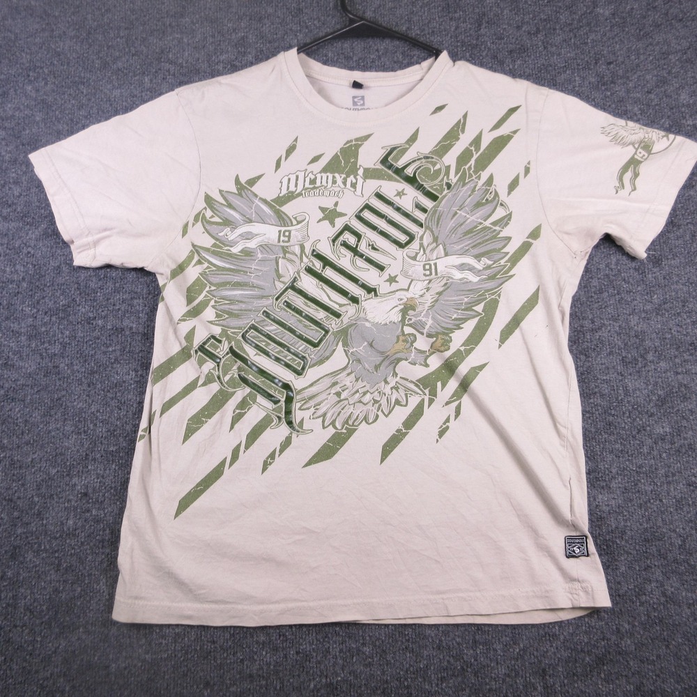 Y2K Southpole Shirt Mens Medium Beige Eagle Graphic T Shirt Tee Streetwear Urban